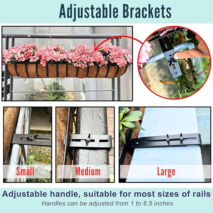 LaLaGreen Railing Planter Boxes Black Metal Rectangular Flower Boxes - Image 3