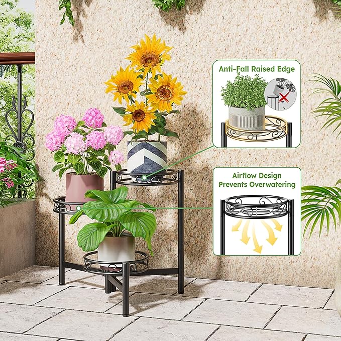 Metal Plant Stand Indoor Outdoor, 3 Tier Corner Tall Plant Shelf - Image 4