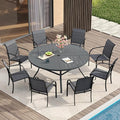 VICLLAX Patio Table and Chair Set of 8, All Weather Metal Round Outdoor Dining by HOME