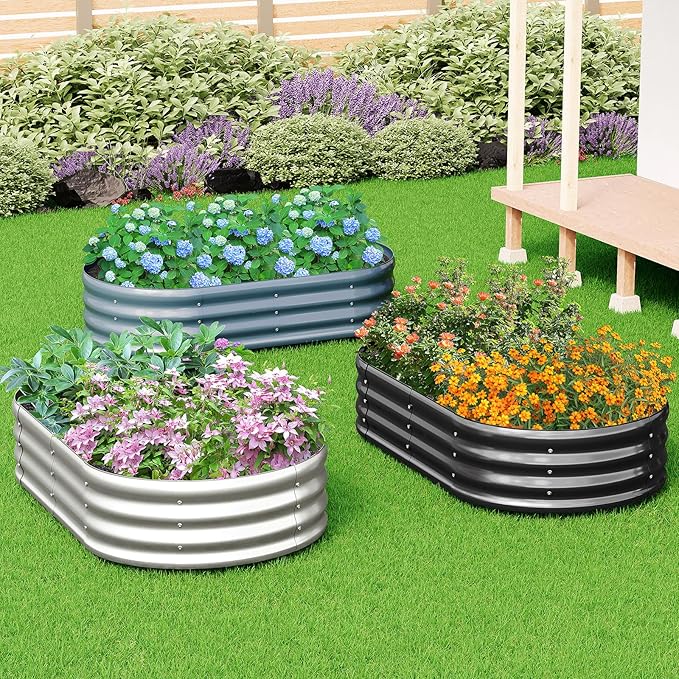 zizin 2 Pack Galvanized Raised Garden Bed Metal Oval Raised Garden Beds Outdoor - Image 5