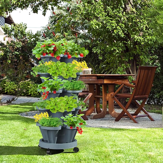 7 Tiered Strawberry Vertical Planter 2 Pack, Stackable Tower Garden Planter - Image 7