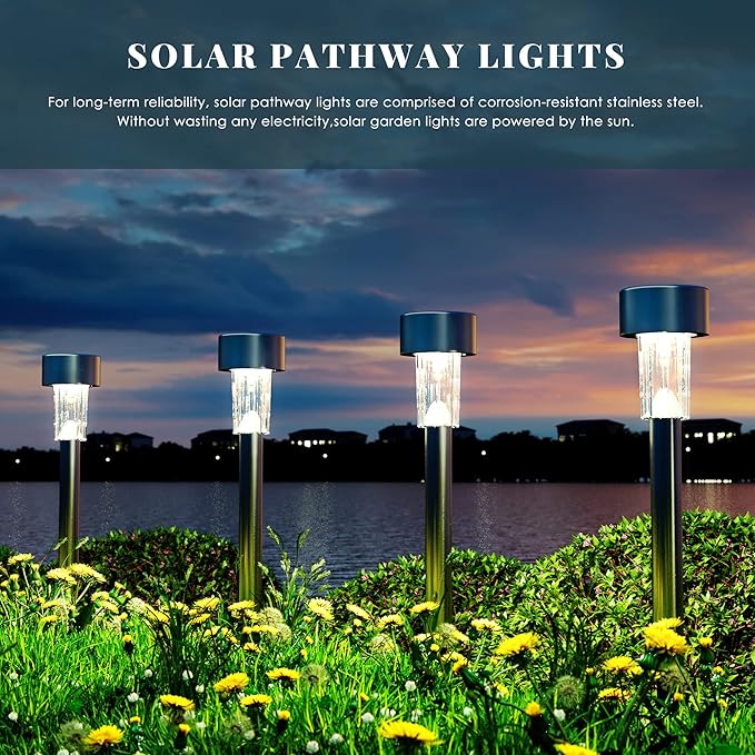 SOLPEX 16 Pack Solar Outdoor Lights Pathway, Stainless Steel Solar Lights - Image 2