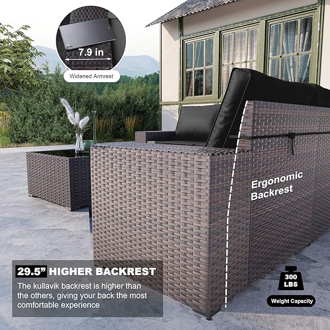 Kullavik 12 Pieces Outdoor Patio Furniture Set PE Wicker Rattan Sectional Sofa - Image 3