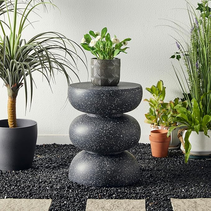 Glitzhome Outdoor Side Table Set of 2, Heavy Duty Indoor Outdoor Round Planter - Image 4