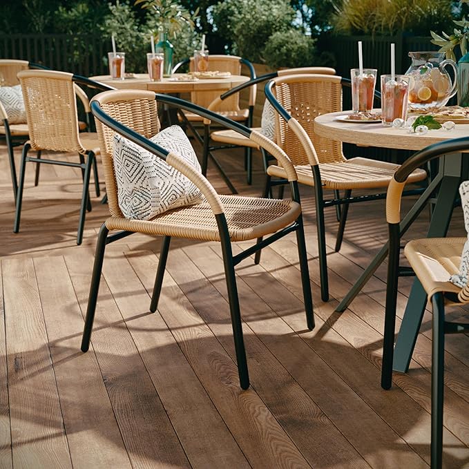 EMMA + OLIVER Set of 2 Modern Rattan Indoor/Outdoor Stack Chairs, Stacking - Image 4