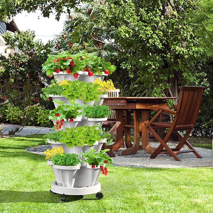 Strawberry Vertical Planters Tower Garden 3 Pack, 7 Tiered Stacking Herb - Image 8