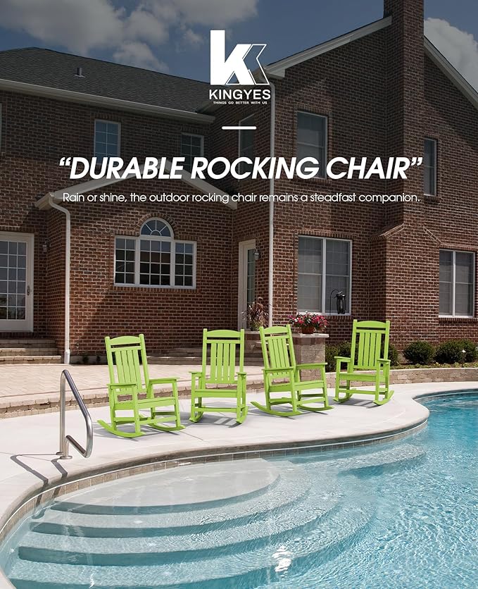 KINGYES HDPE Outdoor Rocking Chair Set of 4, All-Weather Poly Patio Rocking - Image 8