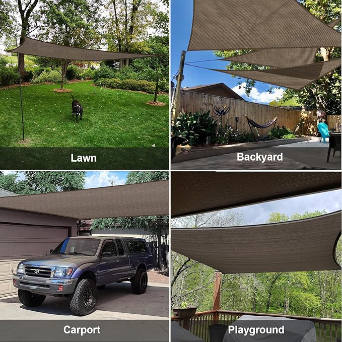 SUNLAX Sun Shade Sail 8' x 12' Brown Rectangle Canopy Sail Shade Cover UV Block - Image 8