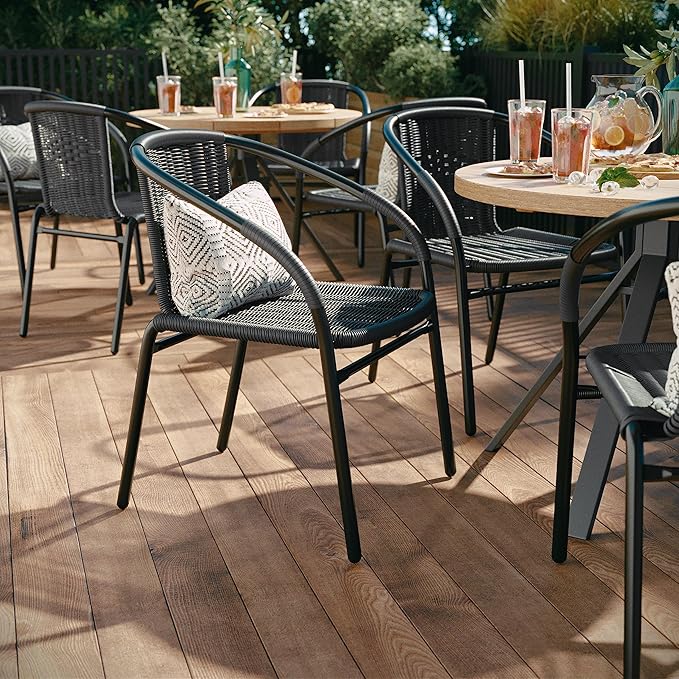 EMMA + OLIVER Set of 4 Modern Rattan Indoor/Outdoor Stack Chairs, Stacking - Image 4
