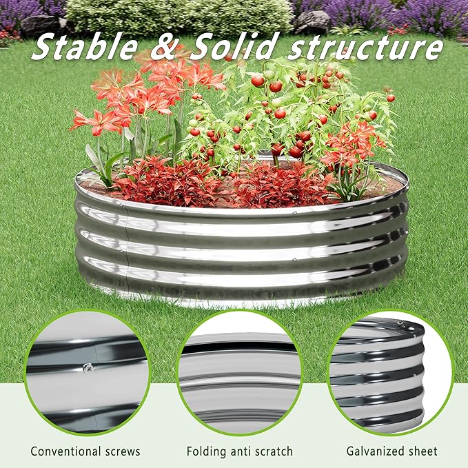 2x2x1.3FT Galvanized Raised Garden Bed Kit, Vegetable Boxes-Round Metal Flower - Image 4