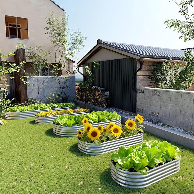 2PCS 8x2x1FT Galvanized Raised Garden Bed Kit, Vegetable Boxes-Oval Metal - Image 7