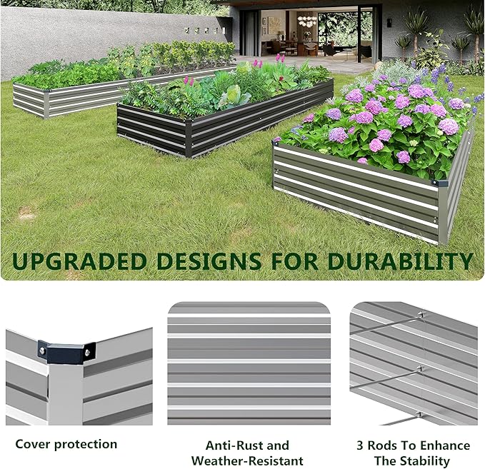 2PCS 12x3x1ft Galvanized Raised Garden Bed Kit, Metal Planter Box - Image 6