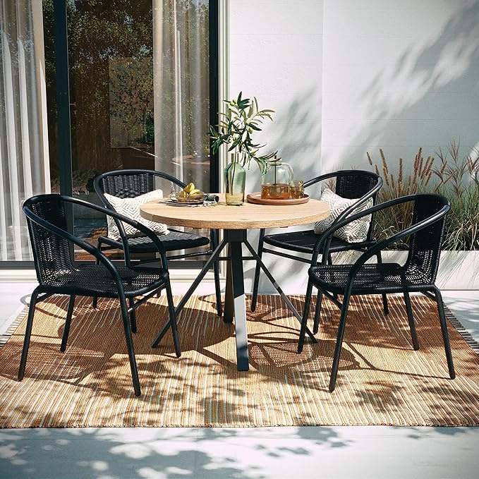 EMMA + OLIVER Set of 4 Modern Rattan Indoor/Outdoor Stack Chairs, Stacking by EMMAOLIVER