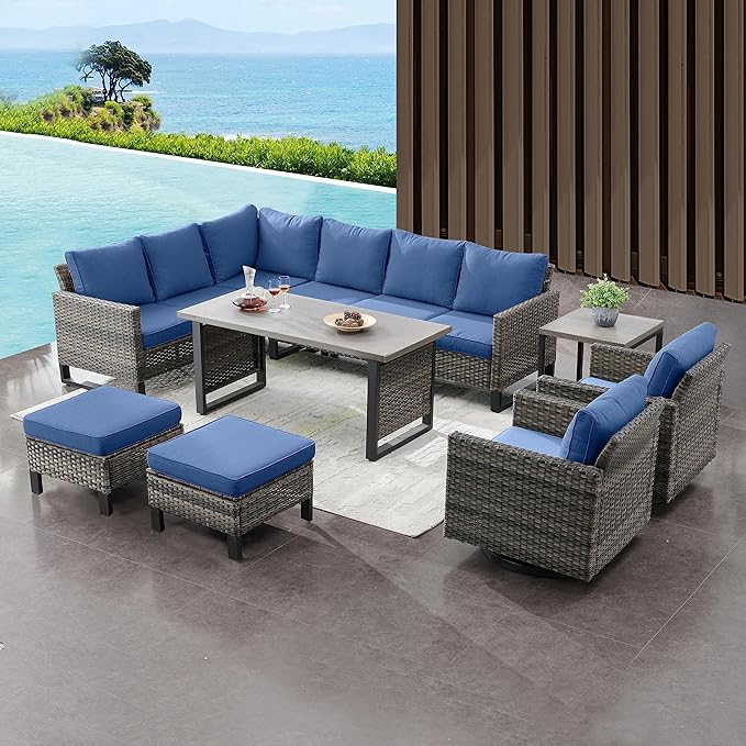 Belord Outdoor Sectional Sofa 6 Seater L Shaped Couch Wicker Patio Conversation - Image 8