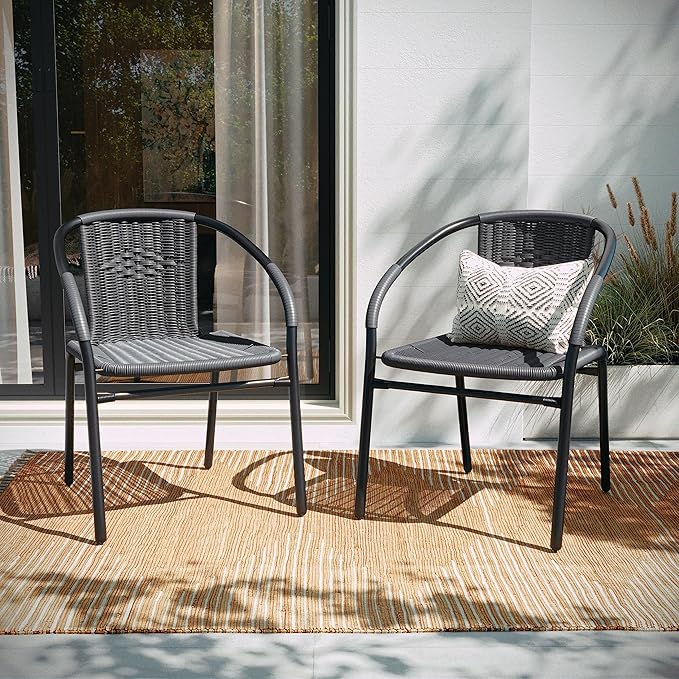 EMMA + OLIVER Set of 4 Modern Rattan Indoor/Outdoor Stack Chairs, Stacking - Image 6